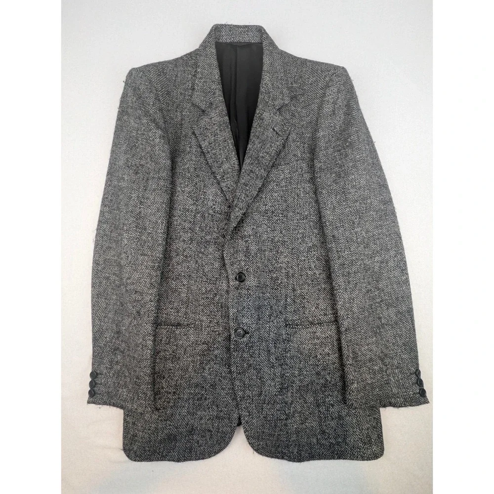 VTG San Remo Barneys NY Mens Grey Herringbone Wool Blazer Sport Coat Italy 40L